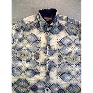 Paulo Solari Suslo Couture Mens Blue Snakeskin‎ Print Short Sleeve Shirt Medium